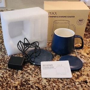 Blue Mug Warmer and Charging Coaster Set